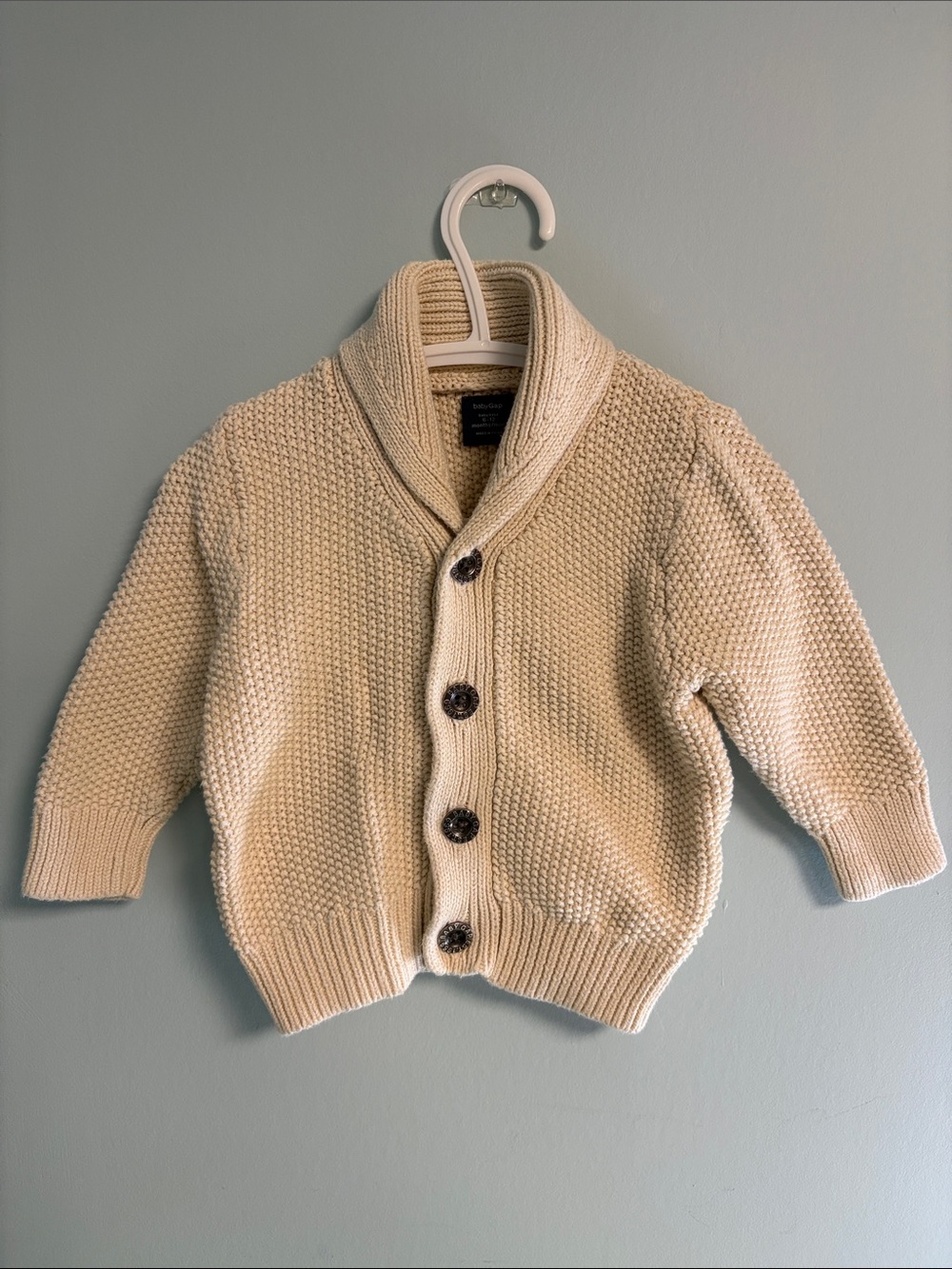 Baby Gap Cream Knit Button Up Sweater, Shawl Cardigan, Baby Boy Size 6-12month